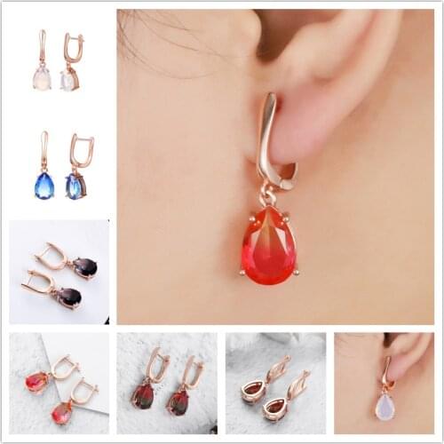 Luxury Crystal Blue Water Drop Earrings For Women Jewelry Trendy Rose Gold Earring Girls Party Accessories Silver 925 Earrings