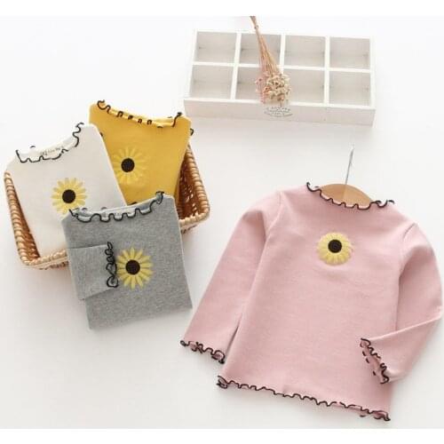 1 2 3 4 5 Y Toddler Girls Shirts Flower Print Wood Ear Long Sleeve Tops Baby Girl Clothing Autumn 2019 Child Clothes Girl Shirt