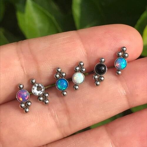 1 Pc Stainless steel Cluster opal Internally Thread Labret Lip Ring 16G Cartilage Tragus Helix Daith Ear Piercing Earring women