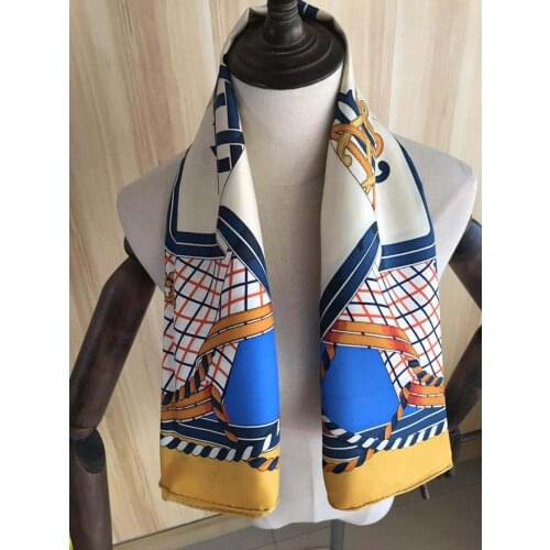 2021 new arrival winter spring classic chain 100% pure silk scarf twill hand made roll 90*90 cm shawl wrap for women lady