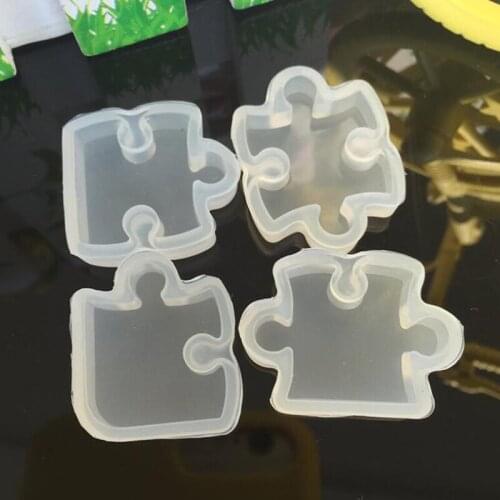 4Pcs/set Silicone Puzzle Pendant Mold DIY UV Resin Keyring Mould Jewelry Making