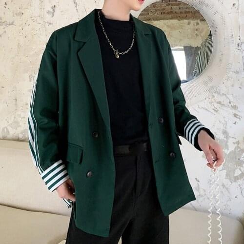 Splicing Mens Stripe Blazer Jacket 2020 Autumn Hip Hop Man Loose Mans Suit Loose Coat Stage Costumes For Singers Terno Masculino