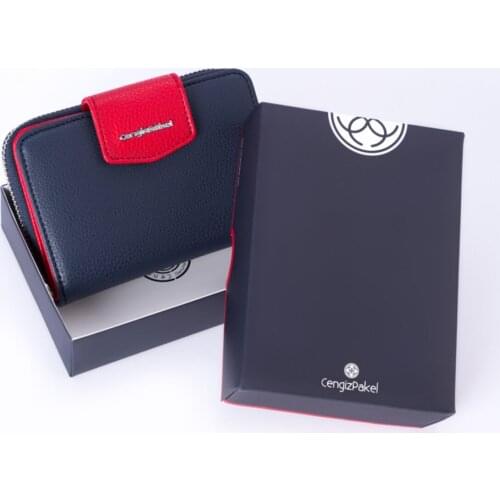 Navy Red Womens Wallet with Coin Pocket and Zipper