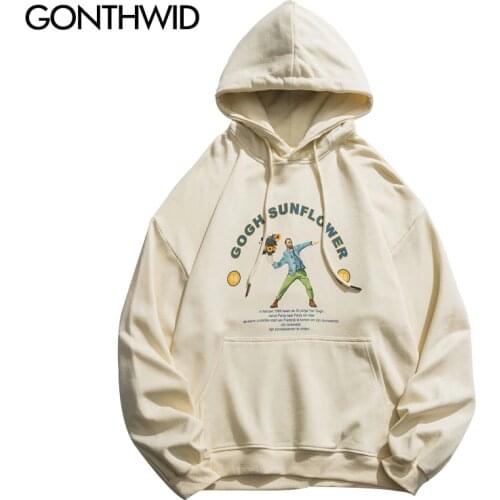 GONTHWID Funny Van Gogh Sunflower Print Hooded Sweatshirts Hoodies Streetwear Men Hip Hop Casual Pullover Tops Hoodie Hipster