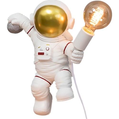 Creative Astronaut Wall Sconce Plug Postmodern Designer Charging Wall lamp Astronaut Desktop Storage Ornaments Boy Lamp
