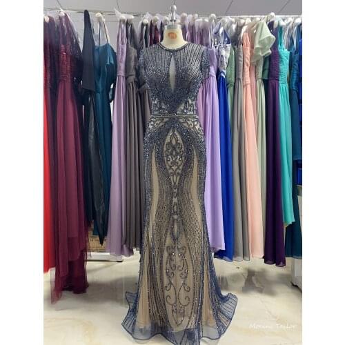 Twilight blue Evening Dress 2021 New different color luckgirls pleated Sequins sleeveless Customizable fashion Moncini Tailor