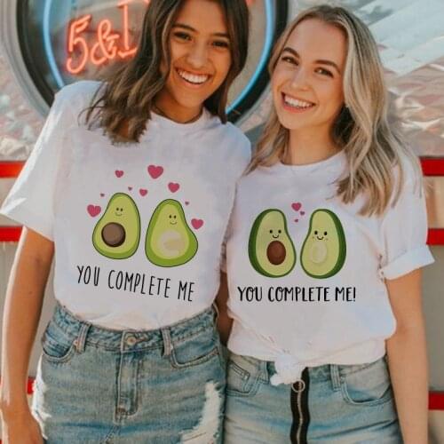 You Complete Me Print Fashion Summer Tops T Shirts Women Tshirt Avocado Graphic Tee Cute Ladies T-shirt Female Shirt 90s Girls