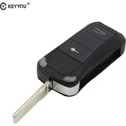 KEYYOU Replacement 2 Buttons Remote Flip Car Folding Key Shell Case Fob for Porsche Cayenne GTS Auto Key Case With Uncut Blade