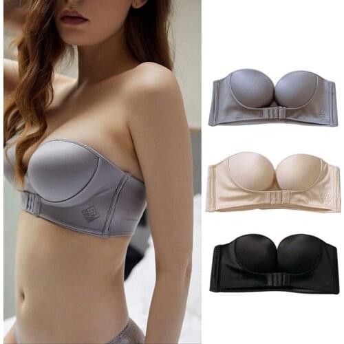 Sexy Strapless Bar Womens Invisible Bralette Front Closure Push Up Bra Seamless Lingerie AB Cup