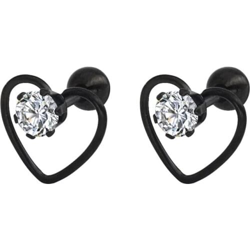 1Pc Han Edition Titanium Steel Heart-shaped Earrings Stainless Steel Needle Shape Zircon Earrings Love Women Adorn Article