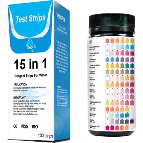 100pcs 15-in-1 PH Test Paper Water Test Strip For Aquarium Fish Tank Swimming Pool Ponds Drinking Water Quality PH Nitrite Test