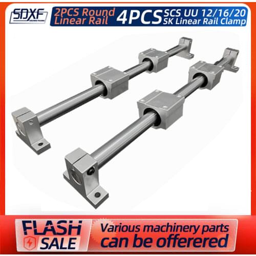 Factory direct sale, 2pcs round linear rail-Hard 8/12/16/20mm，4pcs SCSUU linear bearing housing ，4pcs SK linear rail clamp
