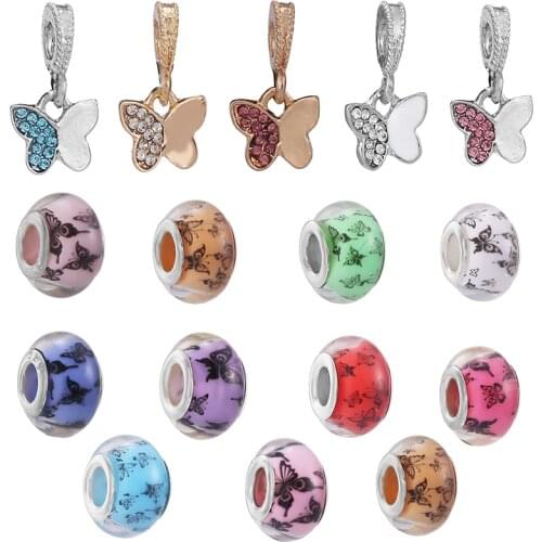 2Pcs Murano Glass Engraving Butterfly Sparkling Beads Charm Pendant Fit DIY Original Bracelet Necklaces For Women Jewelry Making