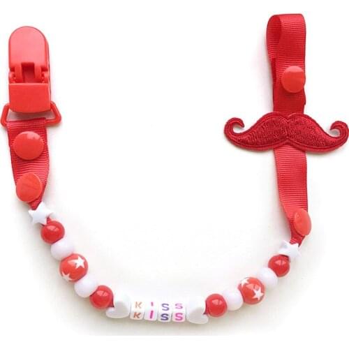 2017 Baby Moustache Pacifier Clips Beaded Pacifier Chain Stars Cute Child Soother Clip Plastic For Baby Safe Soother Chain