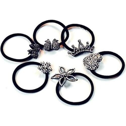 2020 Hot Multi shape of hearts full of Crystal crown bow hair ring hair rope Tousheng plunged ring accessories
