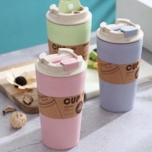 420ml Coffee Cup Double-wall Insulation Eco-friendly Wheat Fiber Straw Travel Water Mug Leakproof Gift Mugs