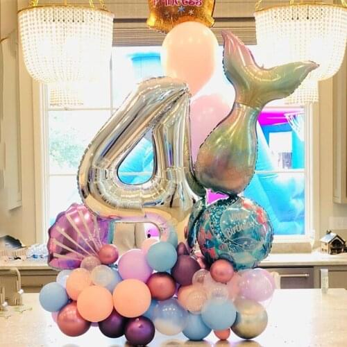55pcs/set Mermaid Party Balloons 1 2 3 4 5 6 7 8 9 Number Foil Globos Birthday Party Decoration Baby Shower Decor Girl Toys