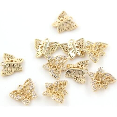 6pcs Hot Sale Fashion Butterfly Earrings for women Champagne golden brass and zircon pendant Jewelry DIY accessories wholesale