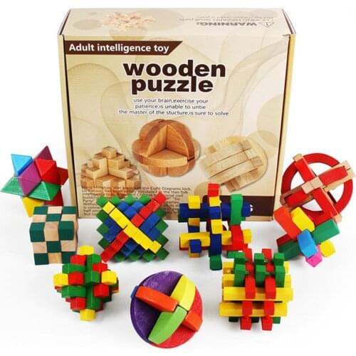 9 pcs/set 3D handmade vintage Ming lock Luban lock wooden Bamboo toys adults puzzle children Kids adult Birthday gift