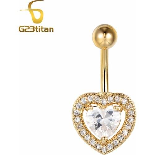 Big Crystal Heart Earrings for Navel Piercing Gold Surgical Steel Body Jewelry Piercing de umbigo Summer Jewelry
