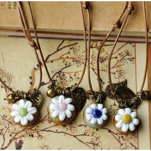 30 Pieces/Lot Long Rope Chain Necklace For Women Ceramic Flowers Bells Tassel Alloy Circle Leaf Necklaces Charm Choker Jewelry