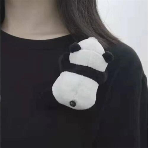 Little Panda Decor Stuffed Animal Doll ; Lady Girls Gift Plush Brooch Toy