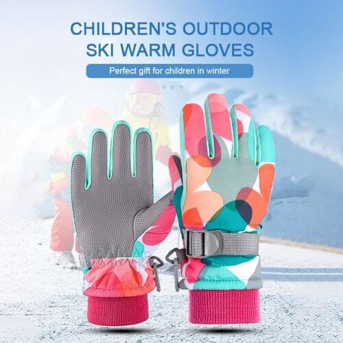 Childrens outdoor ski warm gloves Winter childrens warmth thick printed stitching ski gloves Waterproof windproof Kids gift