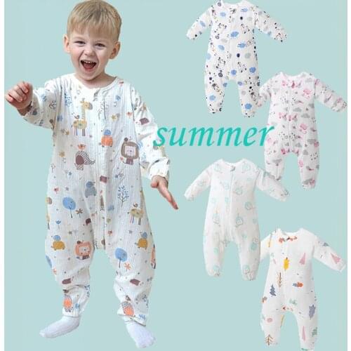 1-5 Years Kids Sleeping Bag Baby Girl Summer Breathable Gauze Sleep Sack Toddler Boy Split Leg Cartoon Print Onesies Pajamas