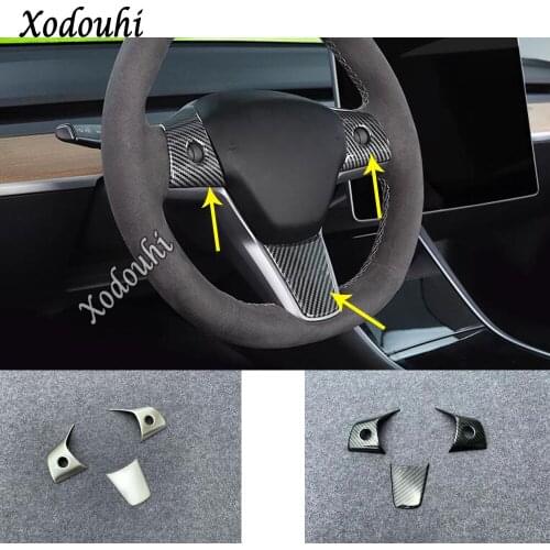 For Tesla Model 3 Model3 2018 2019 2020 Car Sticker Cover Detector Styling Steering Wheel Interior Kit Trim Lamp Frame 3pcs