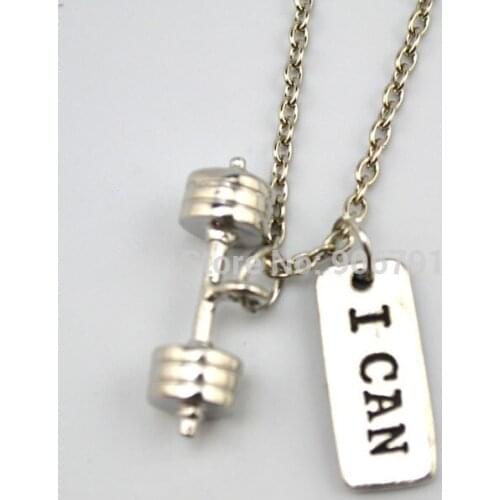 Fitness Weightlifting Gym necklace 10pcs a lot sports Dumbbell barbell weight and I CAN Necklace
