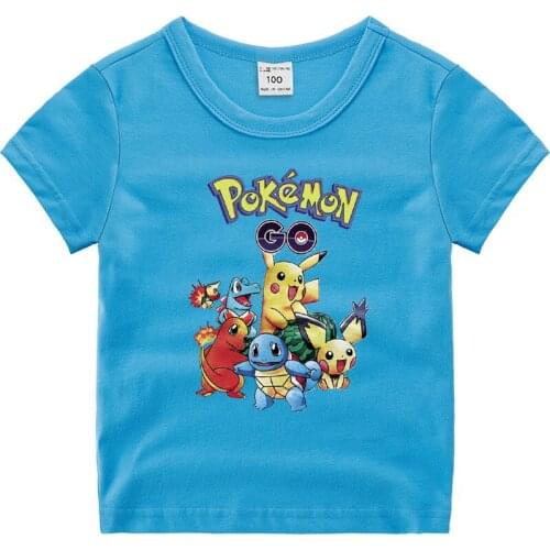 Takara Tomy Print T-shirts Pokemon Pikachu Cotton Childrens Shirts Cartoon Children Boys Girls Gifts Birthday Clothings