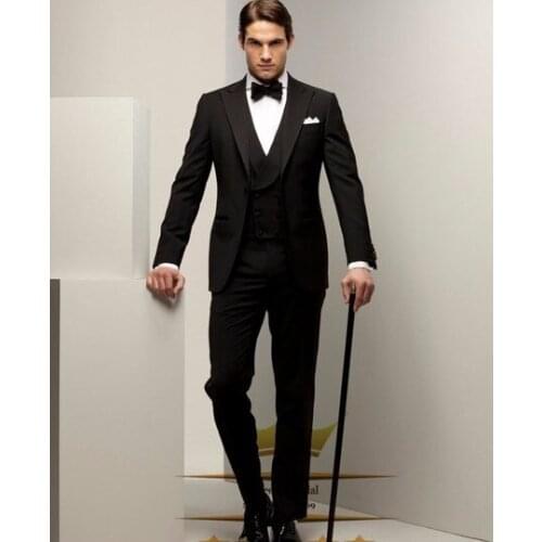 Custom Made Black Italian Wedding Suits For Men Formal Tuxedos Costume Homme Mariage 3 Pieces Men Suits With Pants Prom Blazer