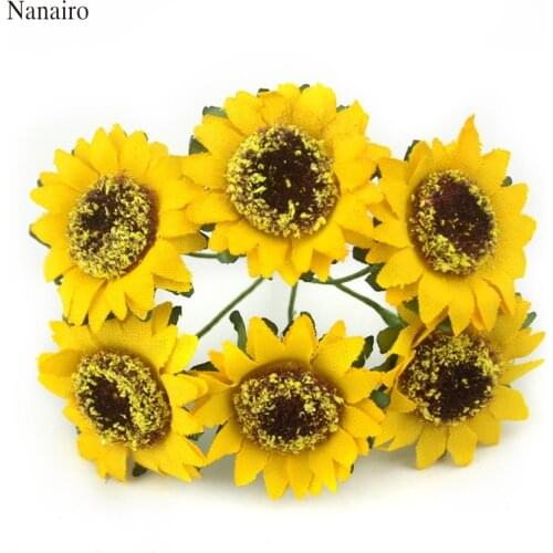 6pcs/lot 4cm Mini Silk Sunflower Artificial Flower Bouquet For Home Wedding Car Decoration DIY Scrapbooking Craft Fake flowers