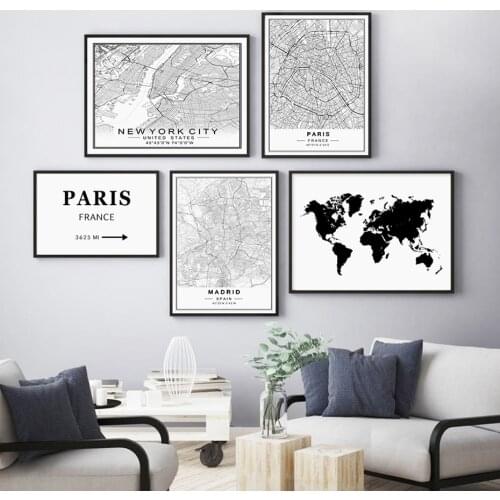 Custom Map Modern Black White New York Paris London World City Maps Canvas Paintings Poster Print Wall Art Pictures Home Decor