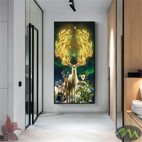 Elk Animal Canvas Painting Art Poster and Print Wall Pictures Deers for Living Room Decorative Quadro Cuadros with Hanger 6-17