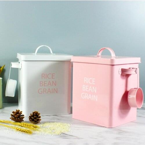 6L Nordic Style Rice Bucket Storage Box Flour Grains Container Washing Powder Bucket Box With The Same Type Of Spoon 20x18x23cm