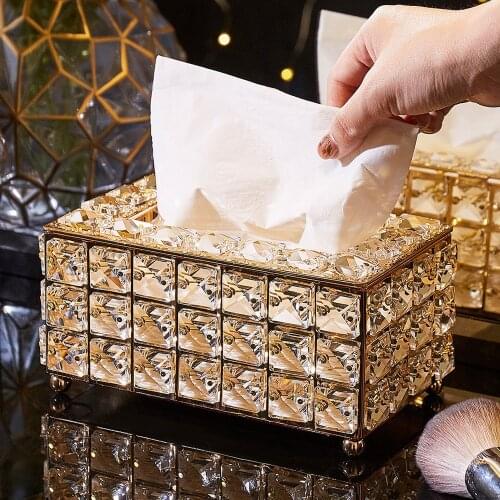 European Style Light Luxury Transparent Golden Silver Tissue Box Living Room Bedroom Desktop Accessories Portable Tissue Box