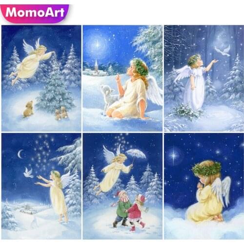 MomoArt Diamond Embroidery Girl Cross Stitch Diamond Mosaic Angel Full Drill Square Art Painting Portrait Needlework Home Decor