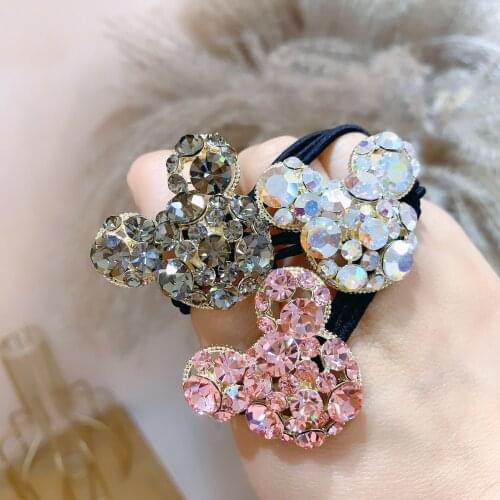 2020 Disneys new girls alloy Mickey head rhinestone temperament wild ponytail hair ring lady hair accessories