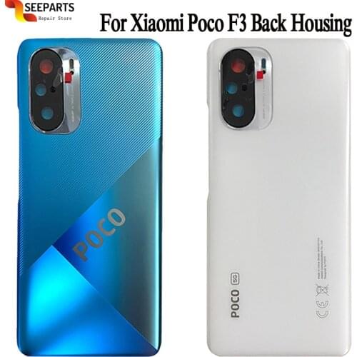 Original Glass For Xiaomi Poco F3 Back Battery Cover Door Rear Glass Poco F3 Battery Cover Housing Case With Camera Lens