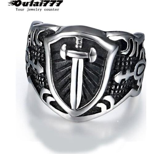 Oulai777 men rings big stainless steel gifts for mens punk chip hop male man sword ring antique signet ring arthur swordslion
