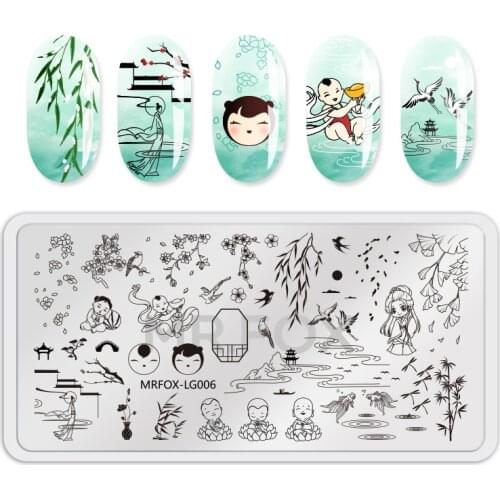 Nail Stamping Plates Cartoon Animals FOX Rabbit Flower Geometry Star Series Design Nail Art Stamping Plate Manicure Tools