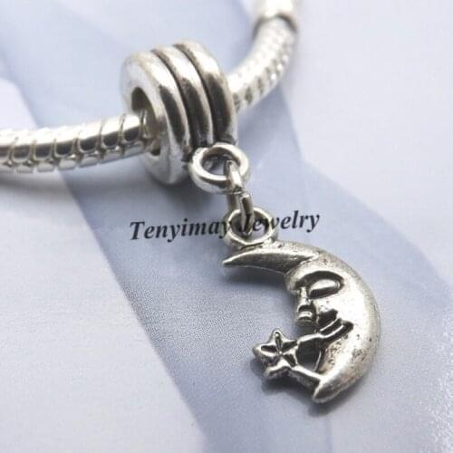 Moon Star Shape Big Hole Pendants Fit European Snake Chain Bracelet DIY 50pcs/lot Free Shipping