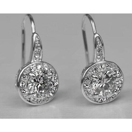 Luxury Female Small Round Drop Earrings Crystal Zircon Hanging Earrings Unique Style Vintage Wedding Earrings For Women