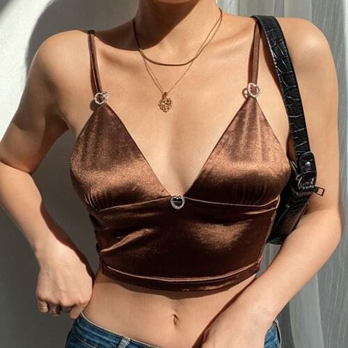 Sexy V Neck Satin Tops Women Slim Camis Vintage Y2K Crop Top 90s Shirts Harajuku Gobincore Aesthetic Grunge Fairy Vest Clubwear