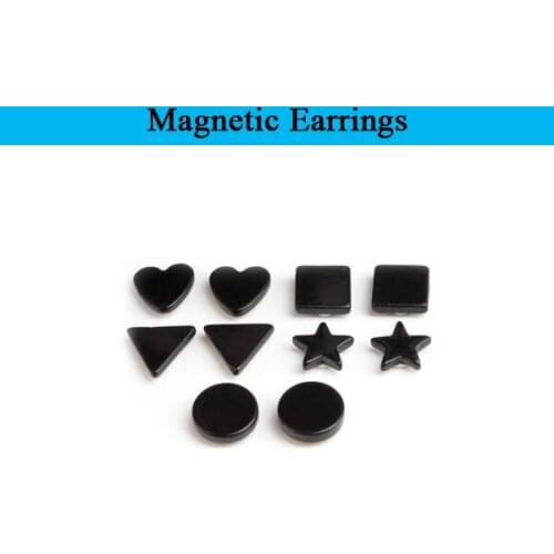 1 Pair Mens Black Magnetic magnet Earrings Ear STUD Triangle 7mm 9mm Star Square Heart Round earrings without pierced earrings