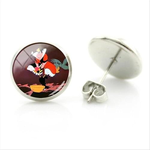 Disney Alice in Wonderland Classic Animation Character Stud Earrings Simple Style Earrings Glass Cabochon Gift Jewelry Lady