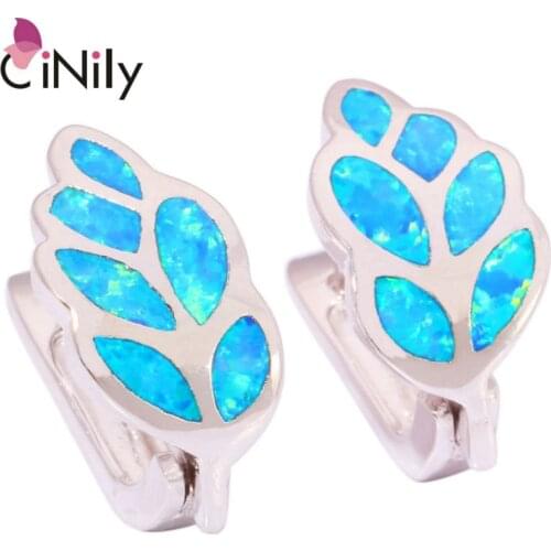 CiNily Created Blue Fire Opal Silver Plated Earrings Wholesale Hot Sell Party for Women Jewelry Gift Earrings 15mm OH2406