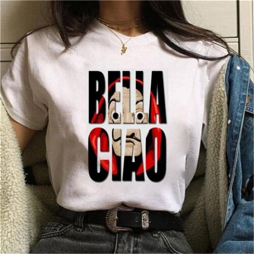 Funny Money Heist House of Paper Hip Hop Tops Tee La Casa De Papel T Shirt Women Harajuku BELLA CIAO Letters Print Short Sleeve