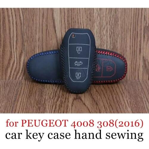 Only Red new style Hand Sewing Genuine Leather Car Key Case Exquisite Handmade Key Cover Fit for PEUGEOT 4008 308(2016)